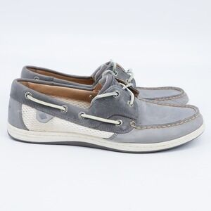 Sperry Top-Sider Koifish Gray White Leather Mesh Boat Shoes STS85813 Womens 9.5